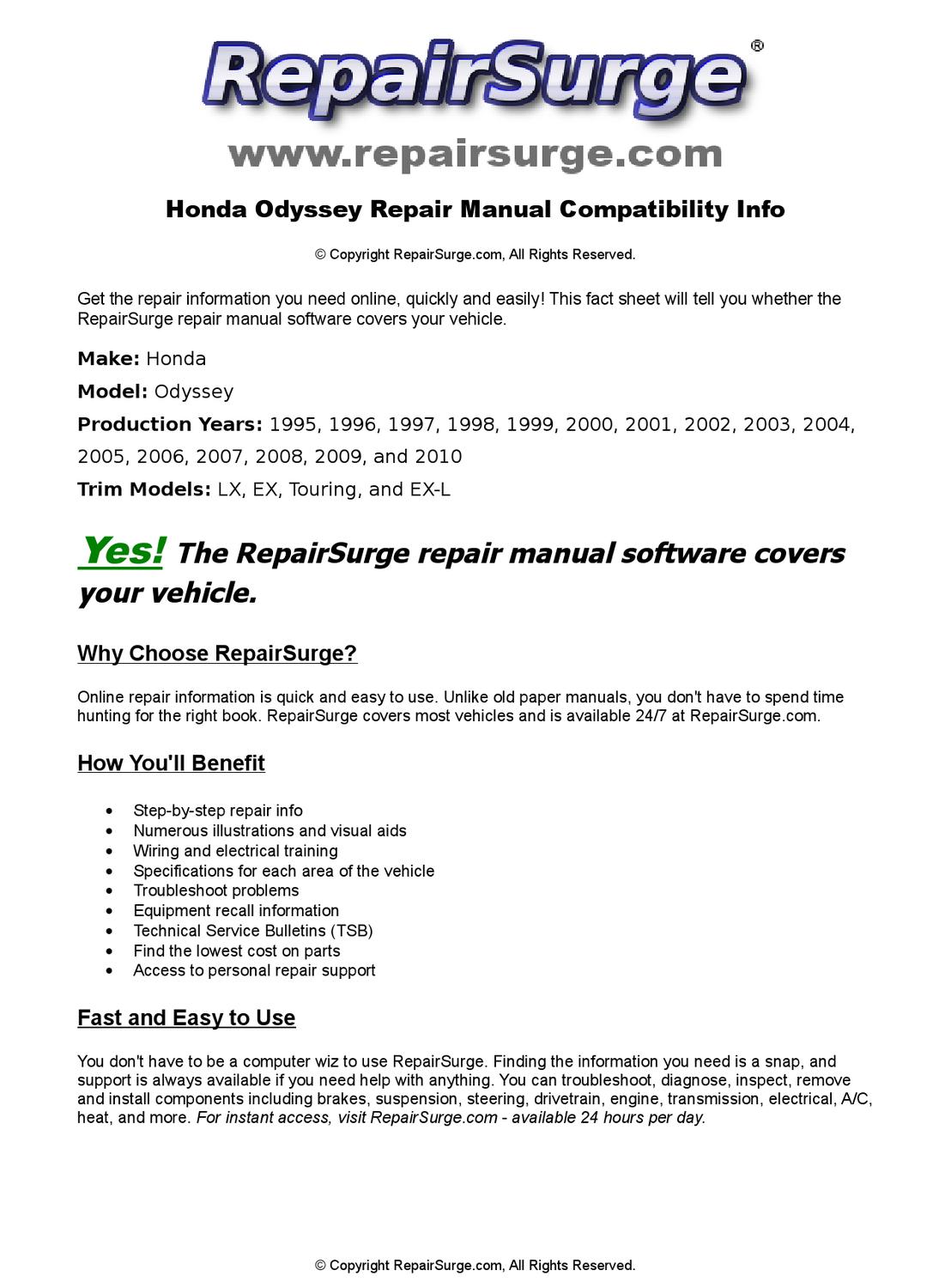 1997 Honda Odyssey Owners Manual Download